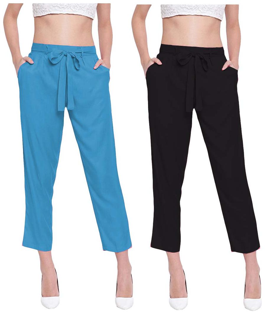 

JJ Fashion Women Blue Black Regular fit Regular pants