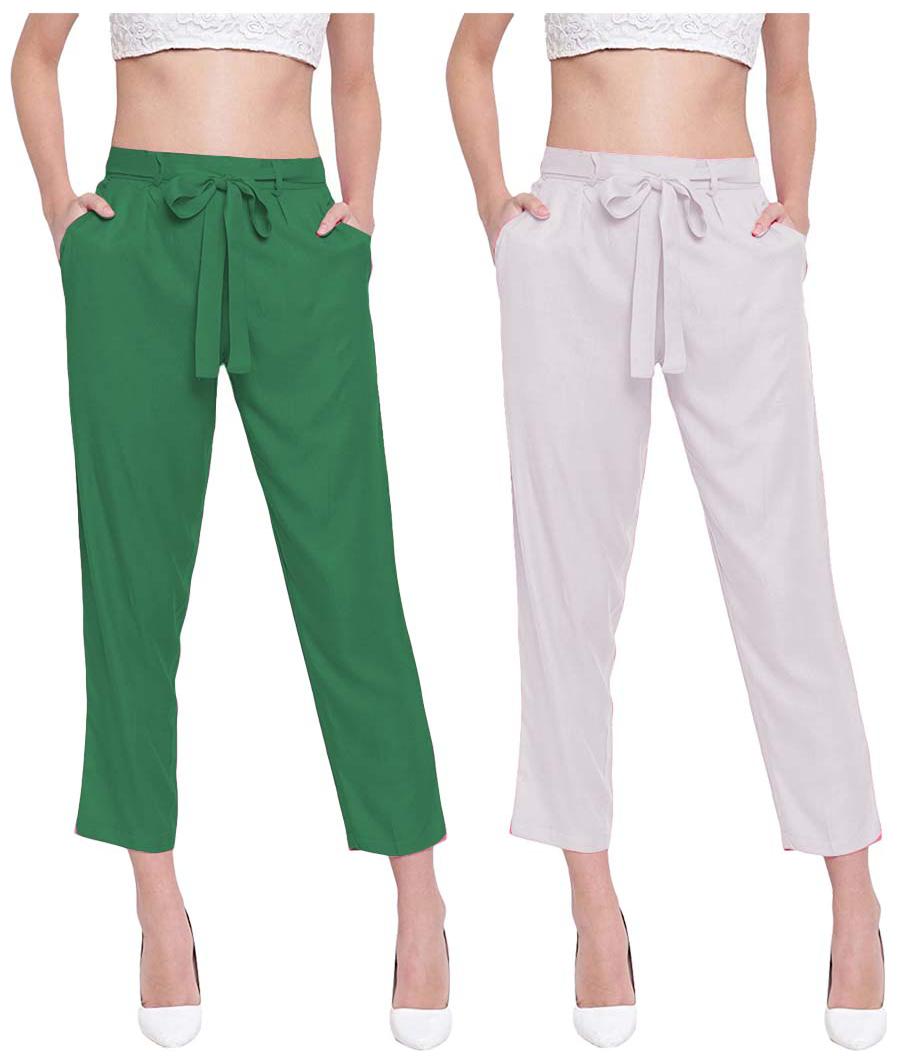 

JJ Fashion Women Green White Regular fit Regular pants
