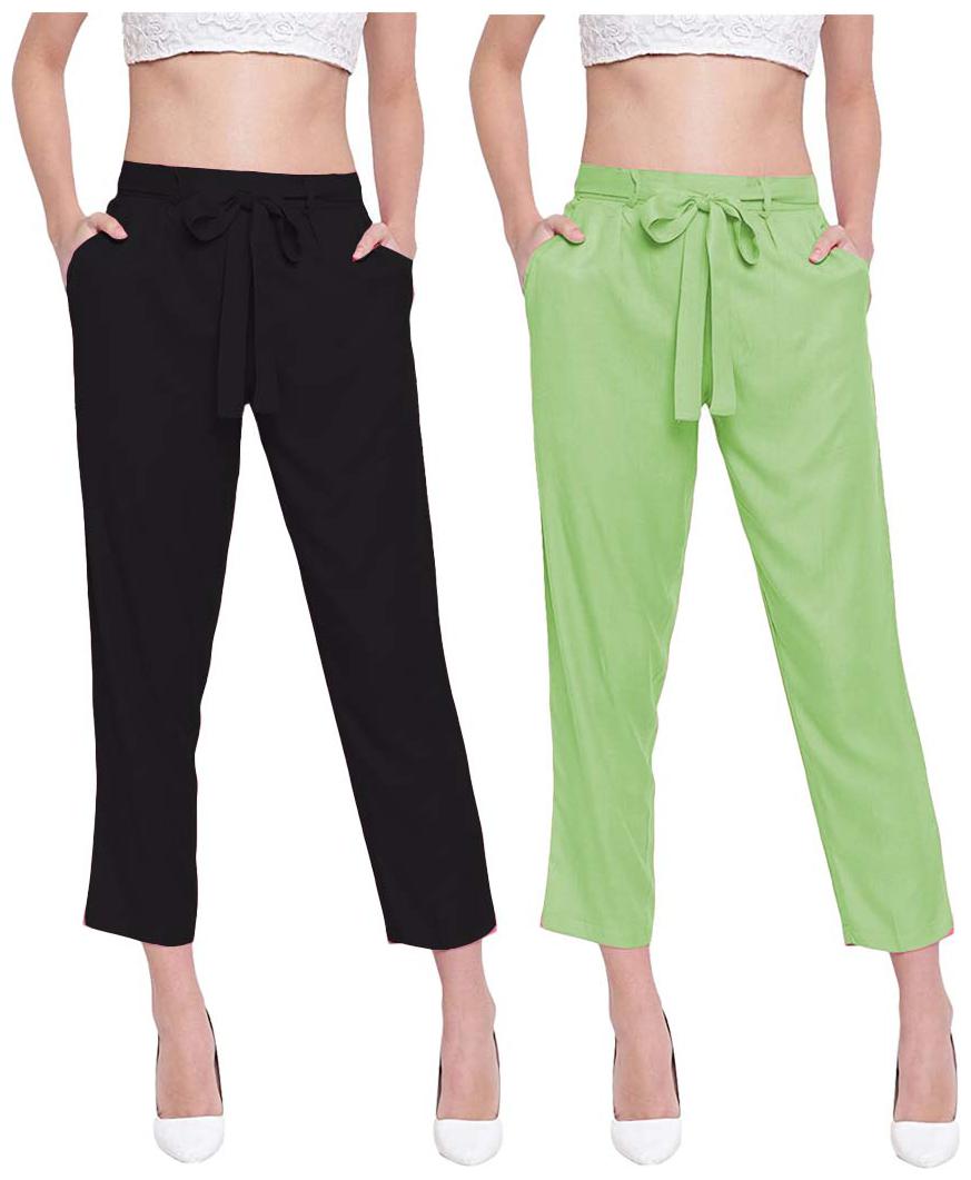 

JJ Fashion Women Black Green Regular fit Regular pants
