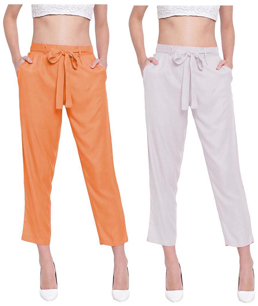 

JJ Fashion Women Orange White Regular fit Regular pants