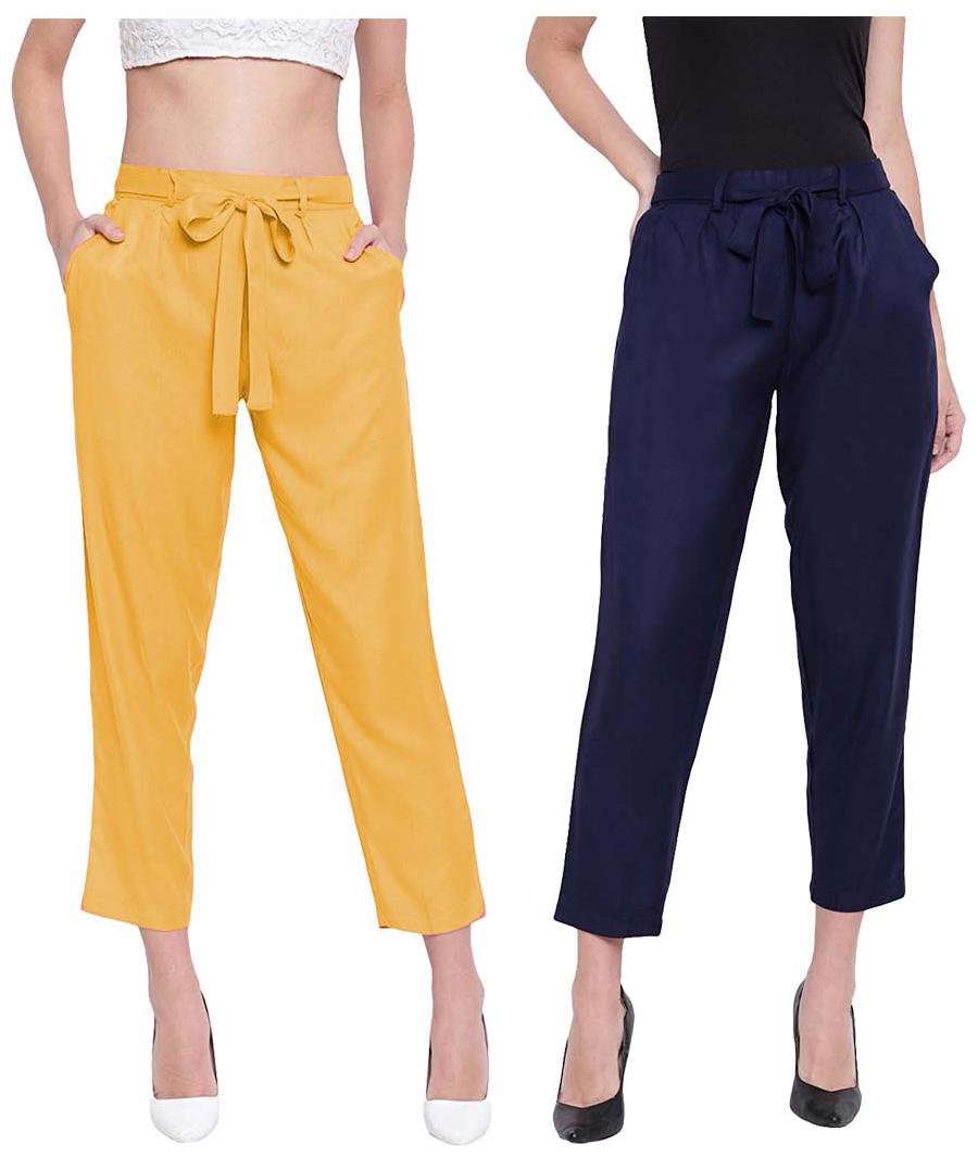 

JJ Fashion Women Yellow Blue Regular fit Regular pants
