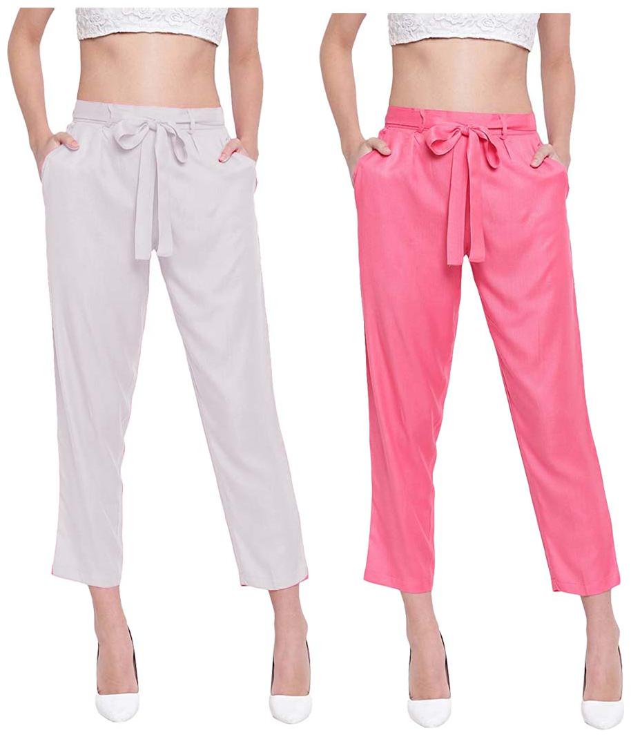

JJ Fashion Women White Pink Regular fit Regular pants