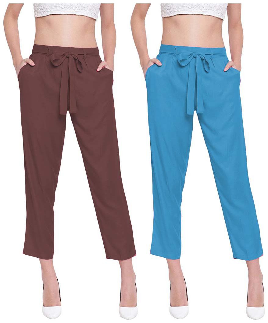 

JJ Fashion Women Brown Blue Regular fit Regular pants