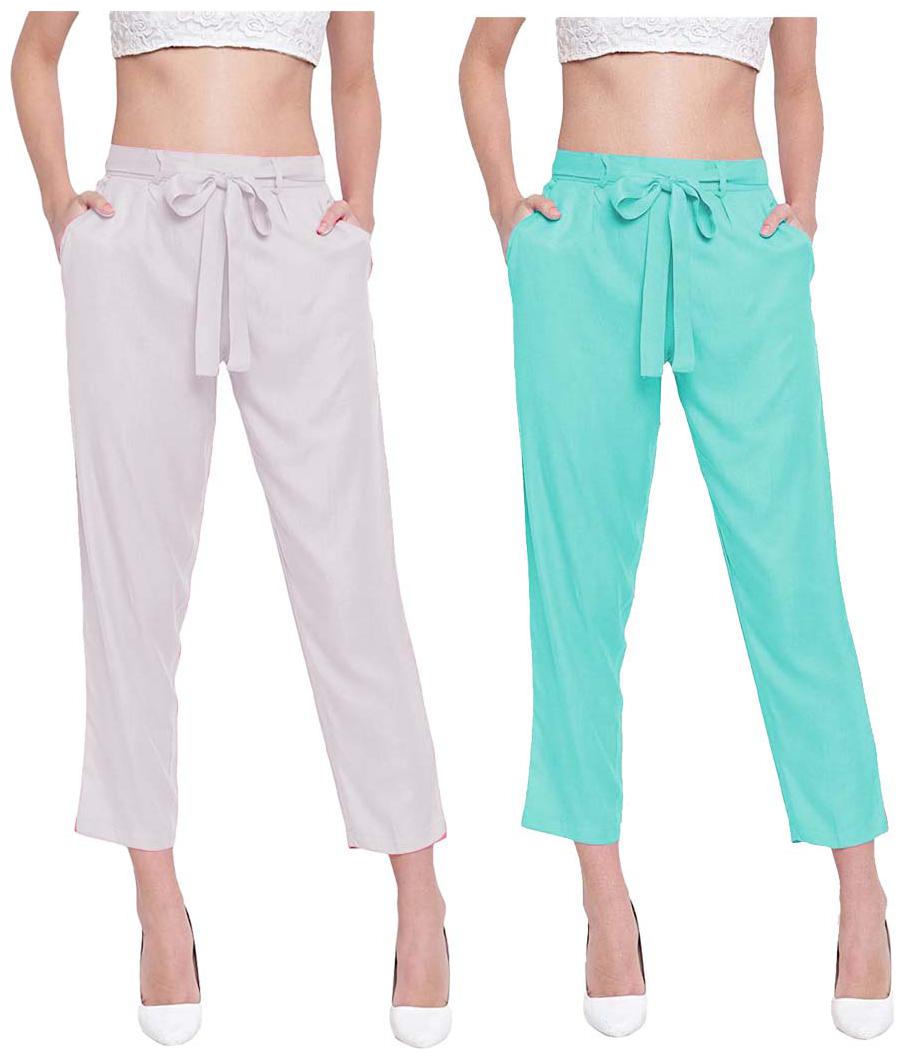 

JJ Fashion Women White Green Regular fit Regular pants