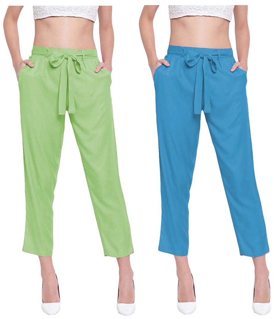 

JJ Fashion Women Green Blue Regular fit Regular pants