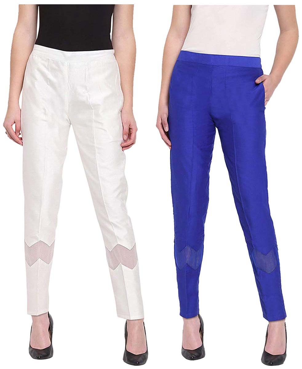 

JJ Fashion Women White Blue Regular fit Regular pants