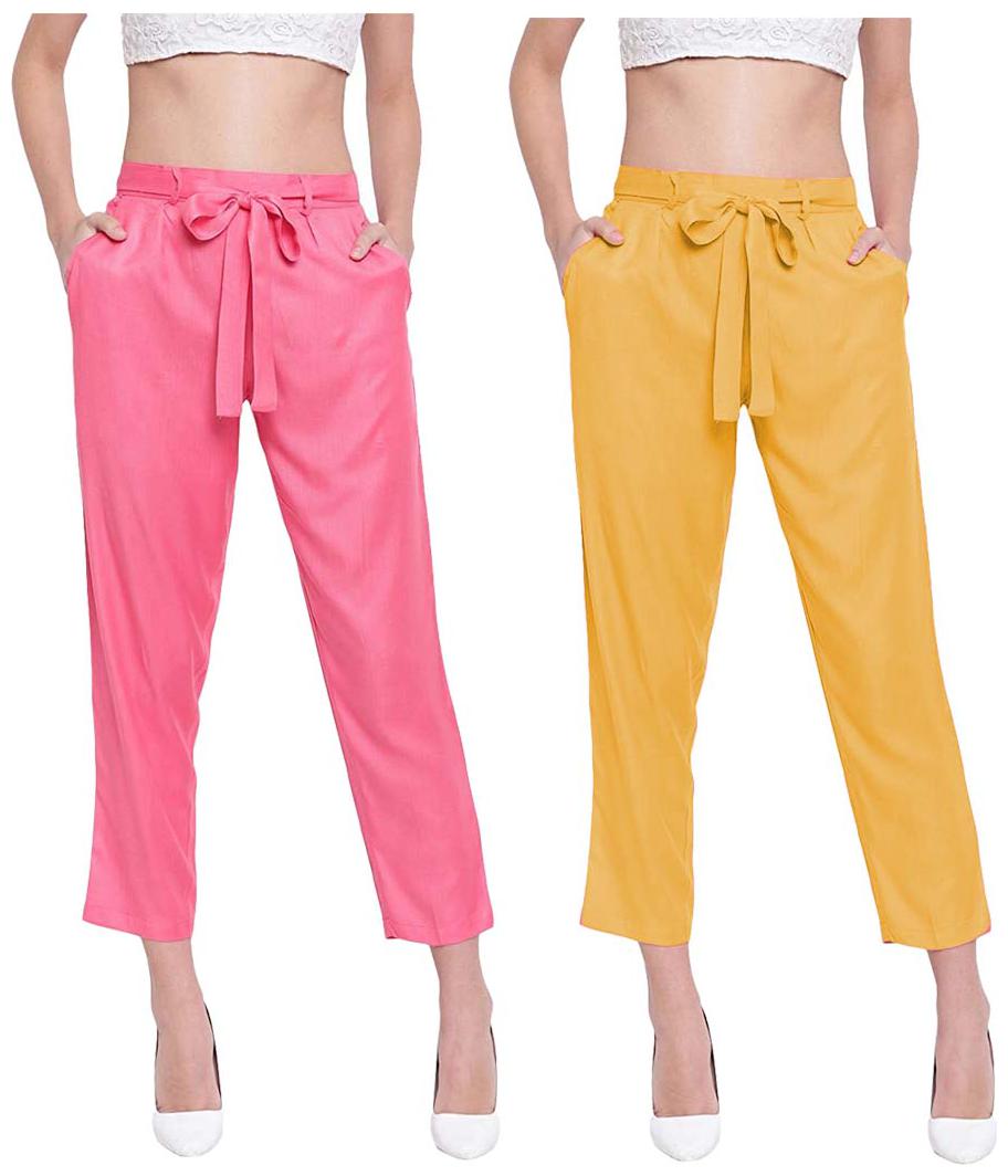 

JJ Fashion Women Pink Yellow Regular fit Regular pants