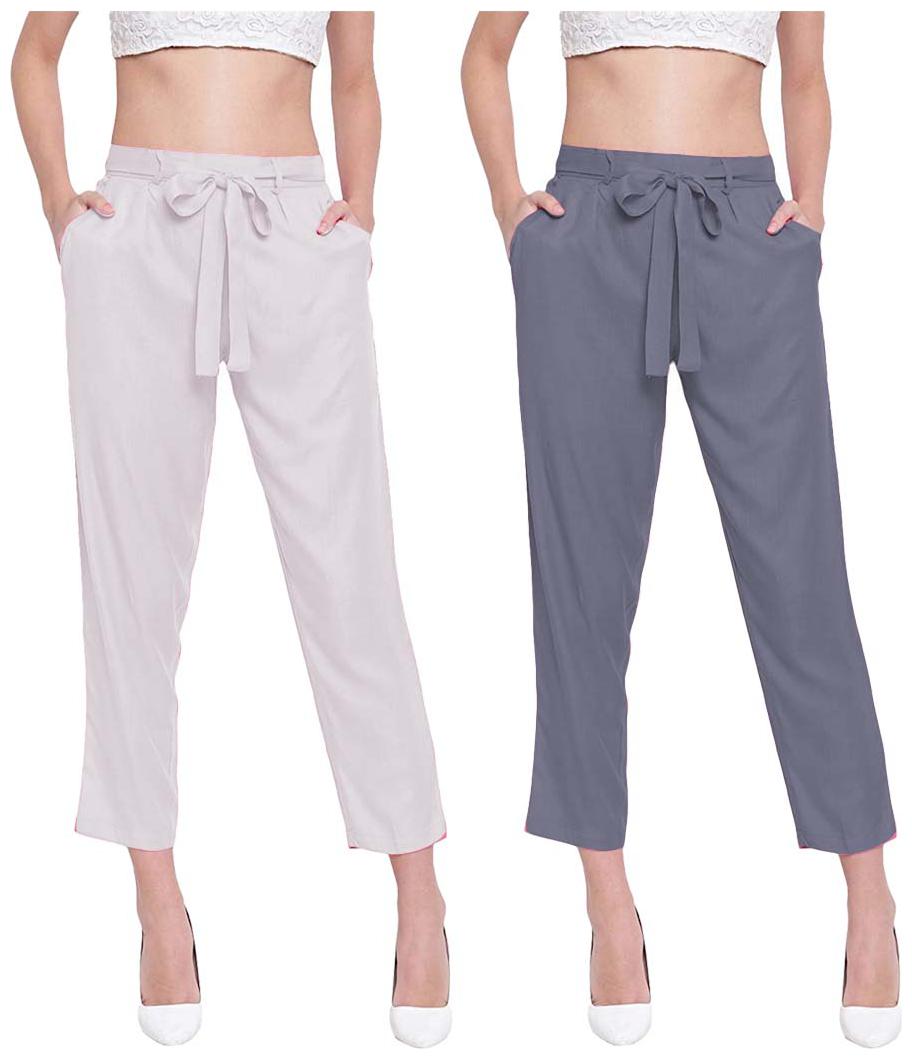 

JJ Fashion Women White Grey Regular fit Regular pants