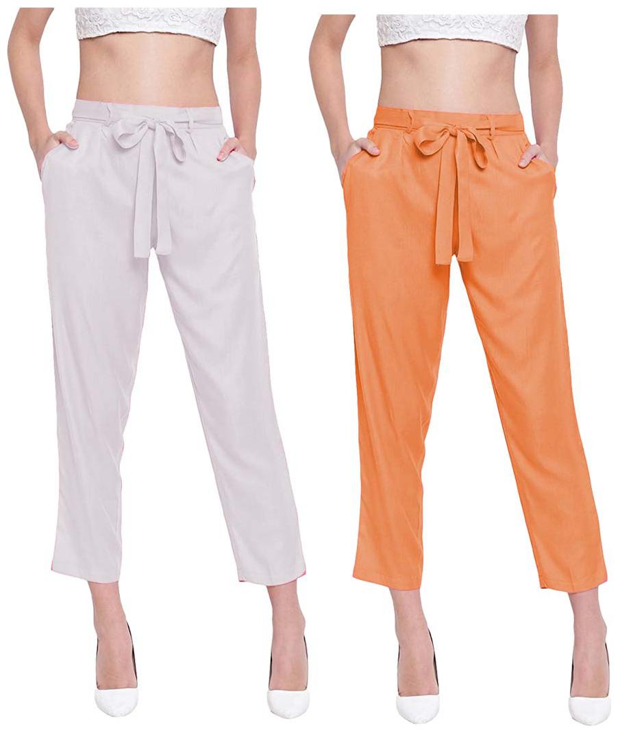 

JJ Fashion Women White Orange Regular fit Regular pants