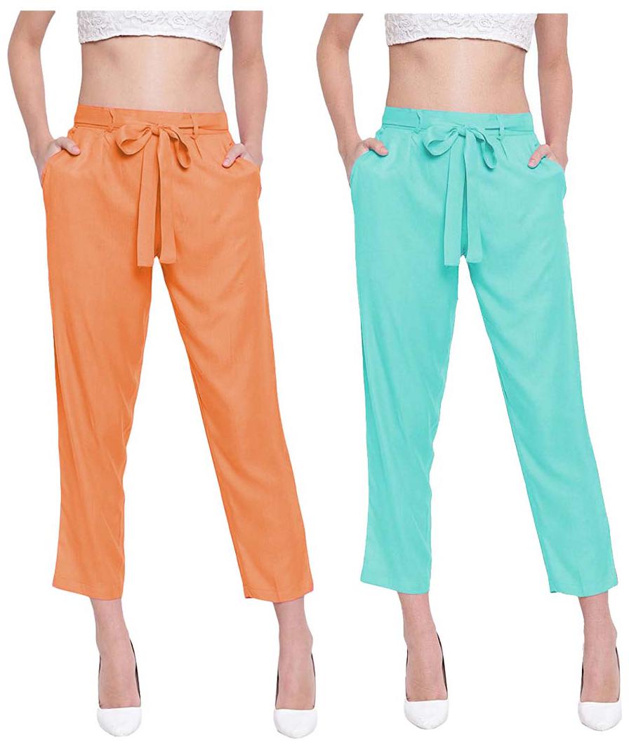 

JJ Fashion Women Orange Green Regular fit Regular pants