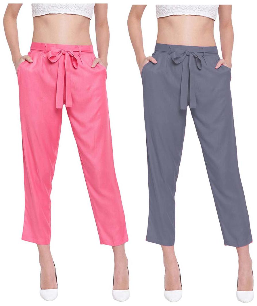 

JJ Fashion Women Pink Grey Regular fit Regular pants