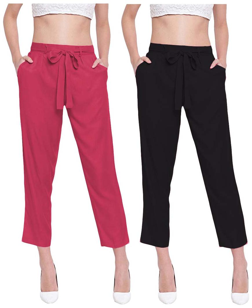 

JJ Fashion Women Red Black Regular fit Regular pants