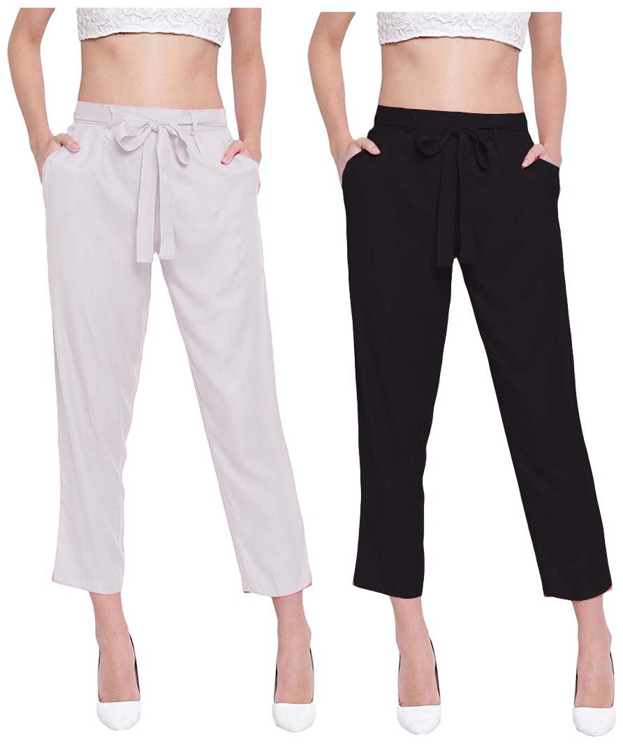 

JJ Fashion Women White Black Regular fit Regular pants