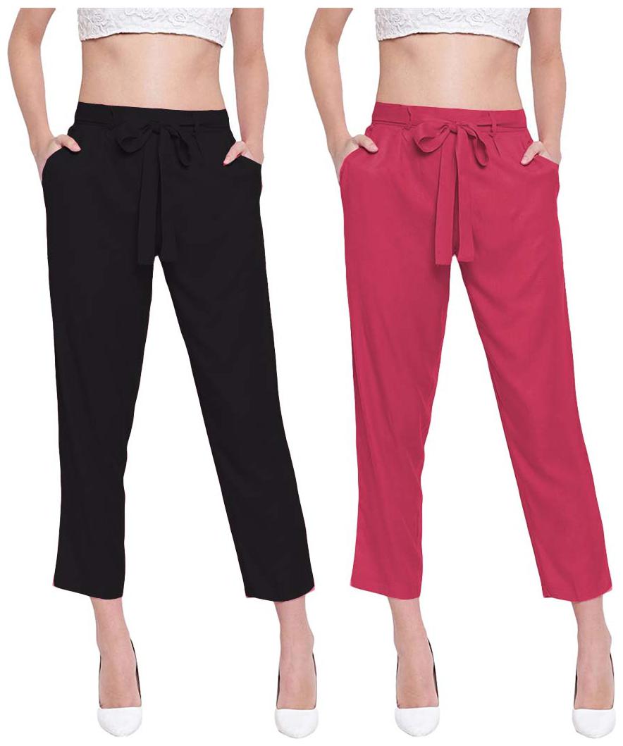

JJ Fashion Women Black Red Regular fit Regular pants