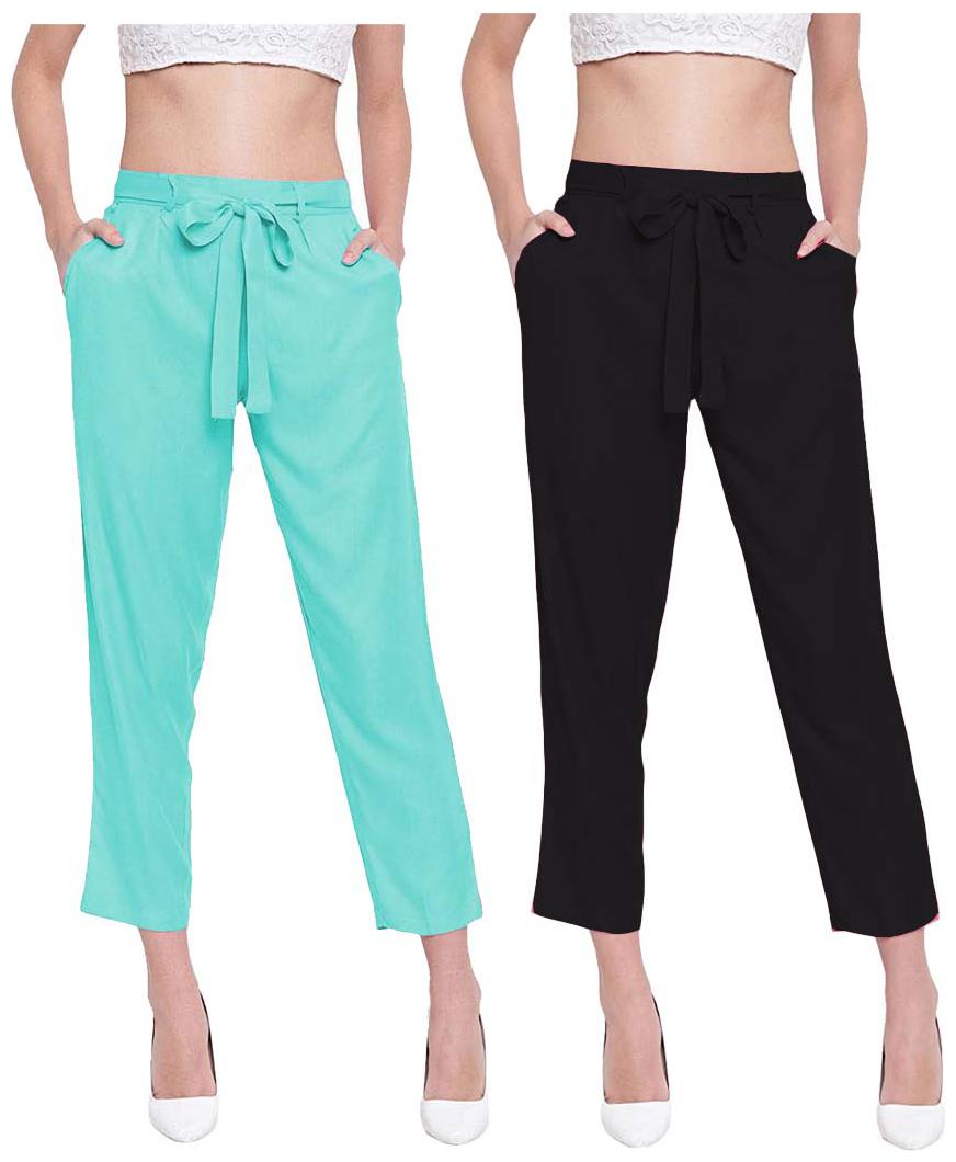 

JJ Fashion Women Green Black Regular fit Regular pants