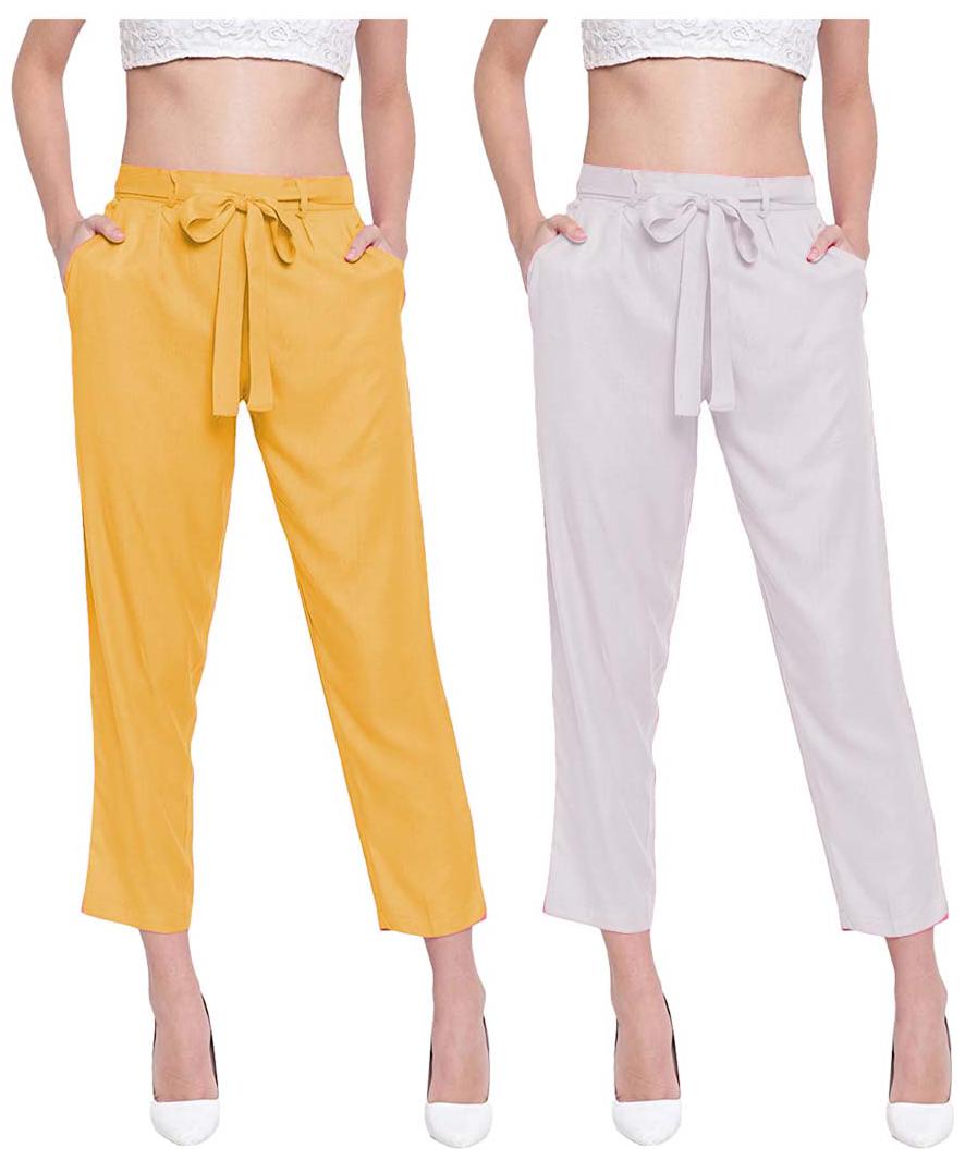 

JJ Fashion Women Yellow White Regular fit Regular pants