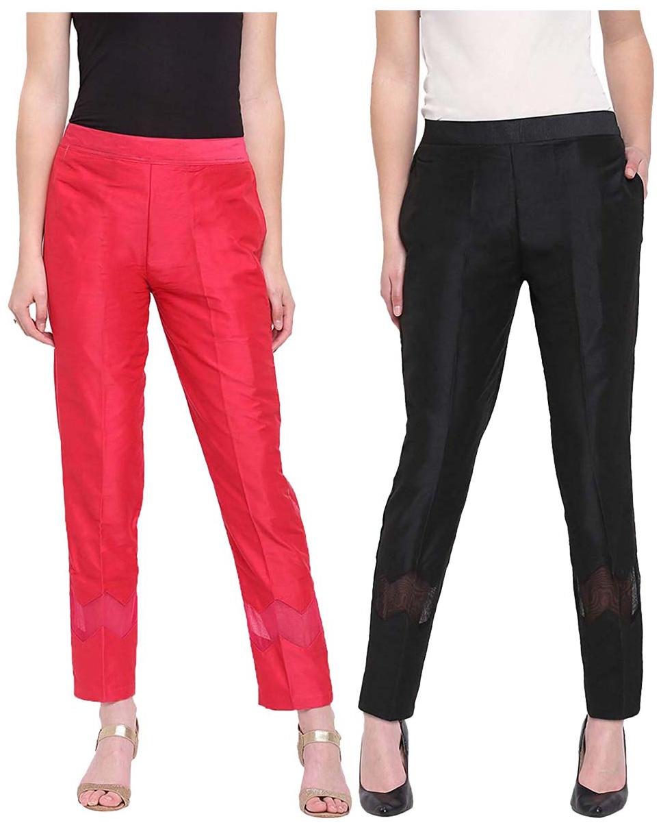 

JJ Fashion Women Pink Black Regular fit Regular pants