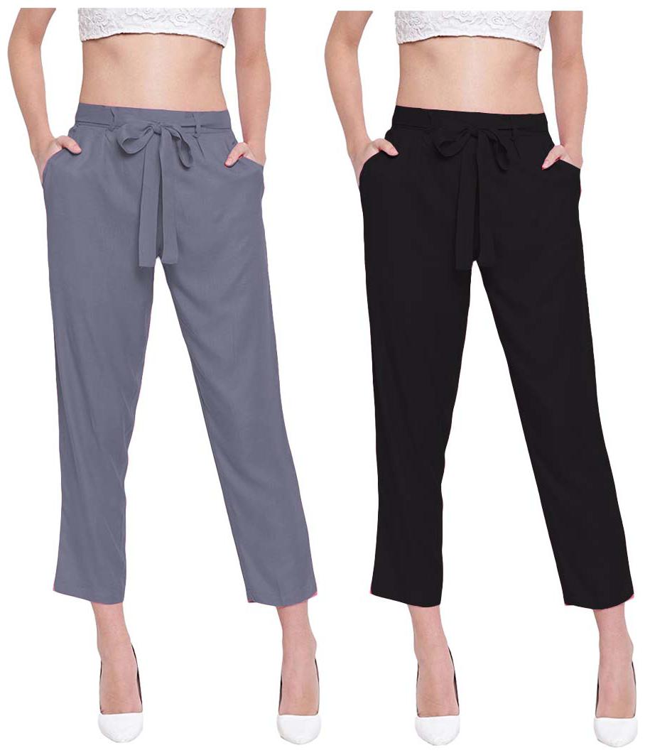 

JJ Fashion Women Grey Black Regular fit Regular pants
