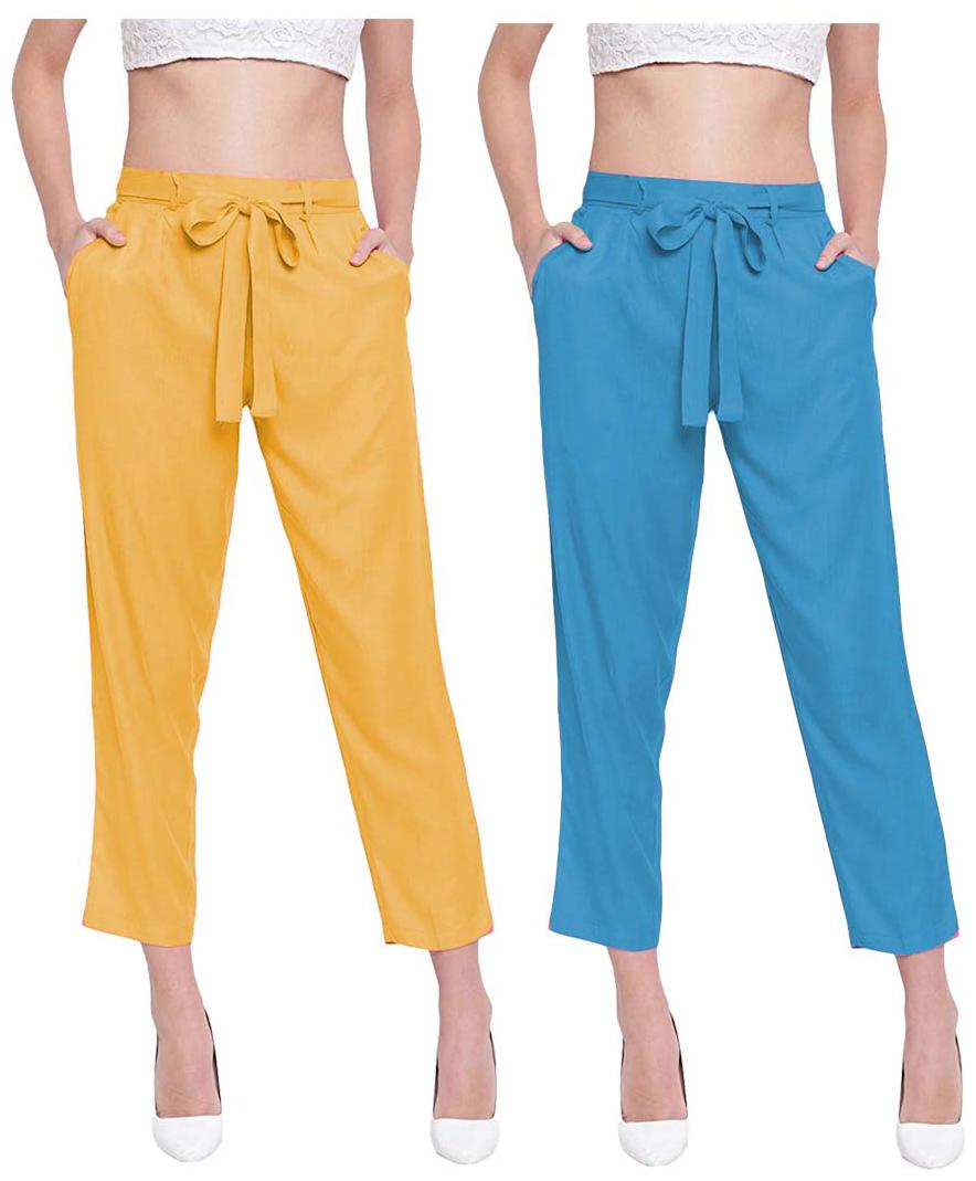 

JJ Fashion Women Yellow Blue Regular fit Regular pants