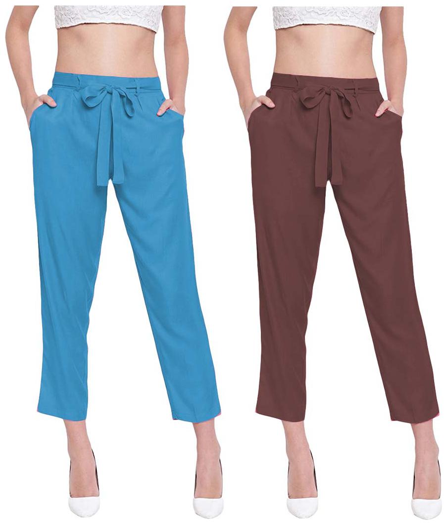 

JJ Fashion Women Blue Brown Regular fit Regular pants