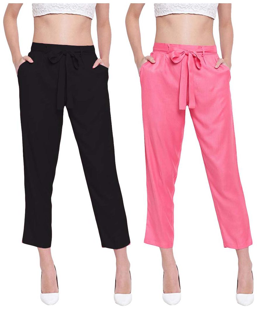 

JJ Fashion Women Black Pink Regular fit Regular pants
