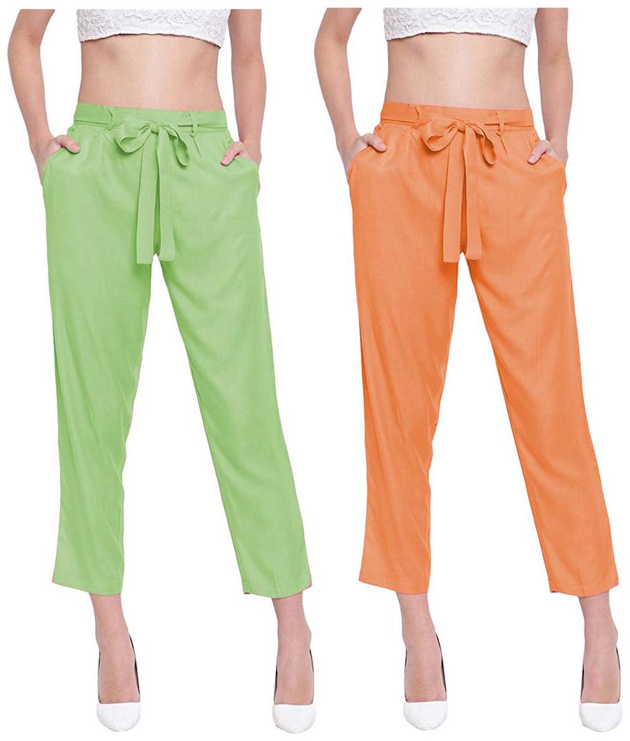 

JJ Fashion Women Green Orange Regular fit Regular pants