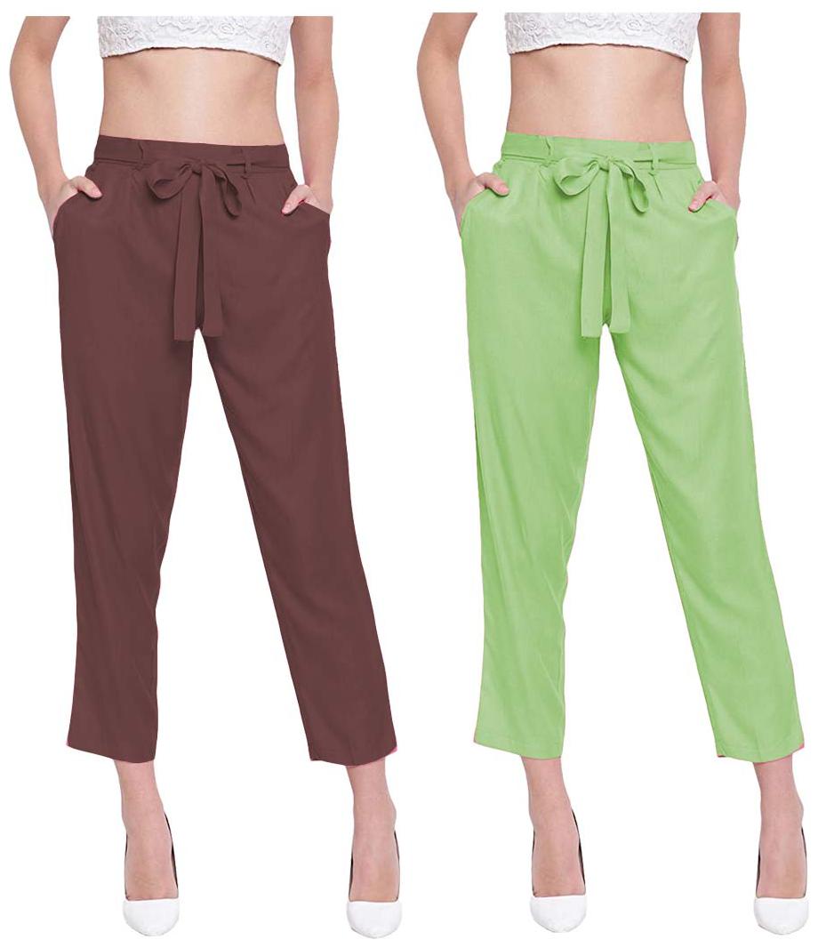 

JJ Fashion Women Brown Green Regular fit Regular pants