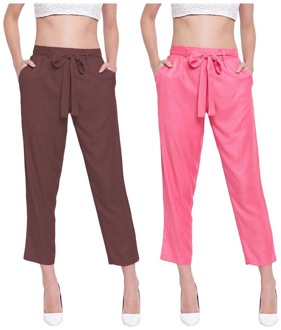 

JJ Fashion Women Brown Pink Regular fit Regular pants