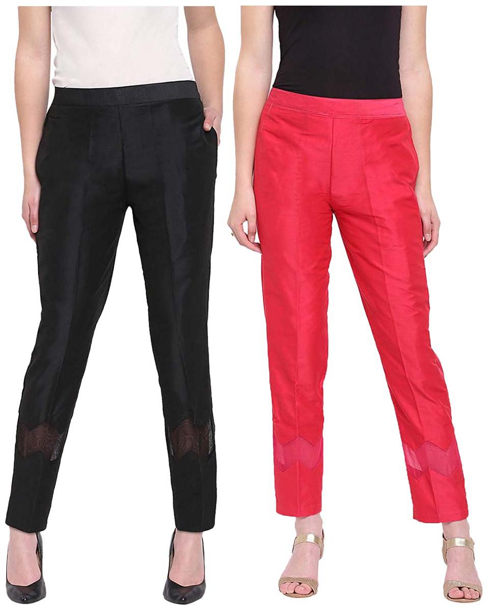 

JJ Fashion Women Black Pink Regular fit Regular pants