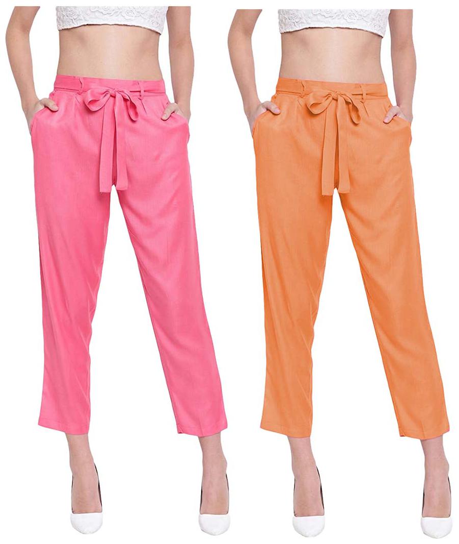 

JJ Fashion Women Pink Orange Regular fit Regular pants