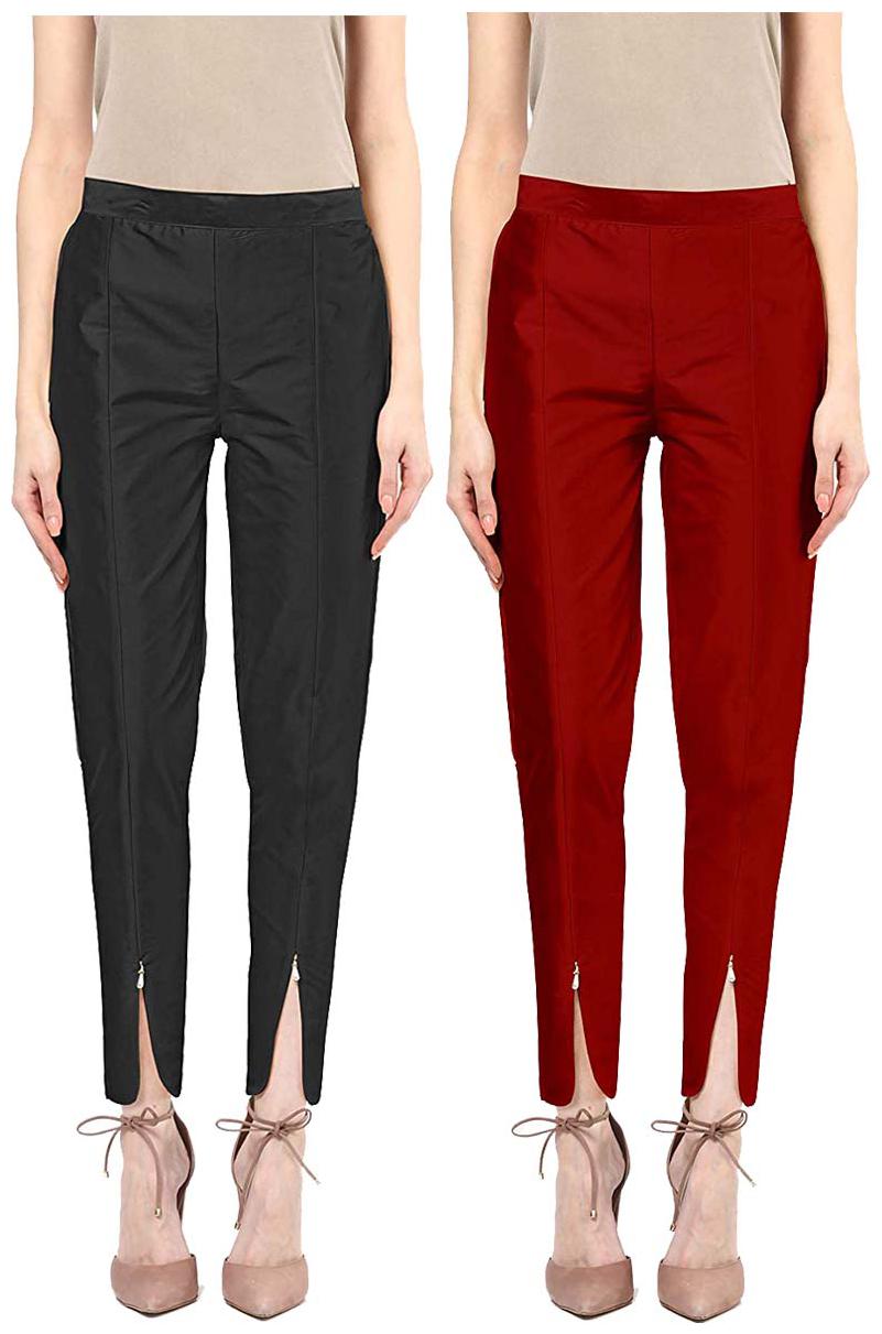 

JJ Fashion Women Black Maroon Regular fit Regular pants