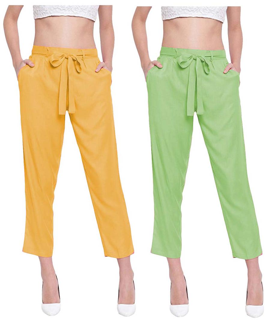 

JJ Fashion Women Yellow Green Regular fit Regular pants