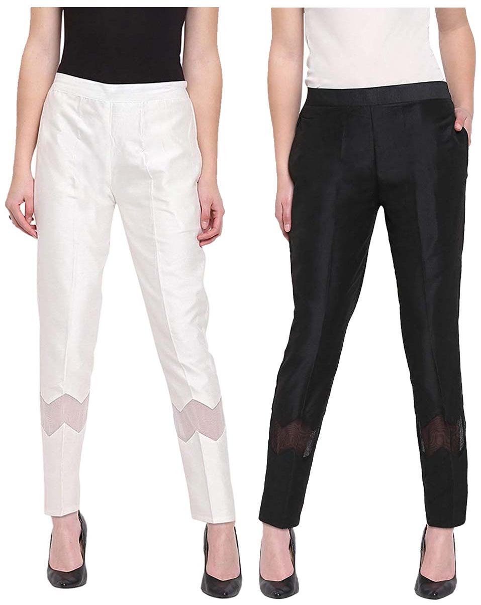 

JJ Fashion Women White Black Regular fit Regular pants