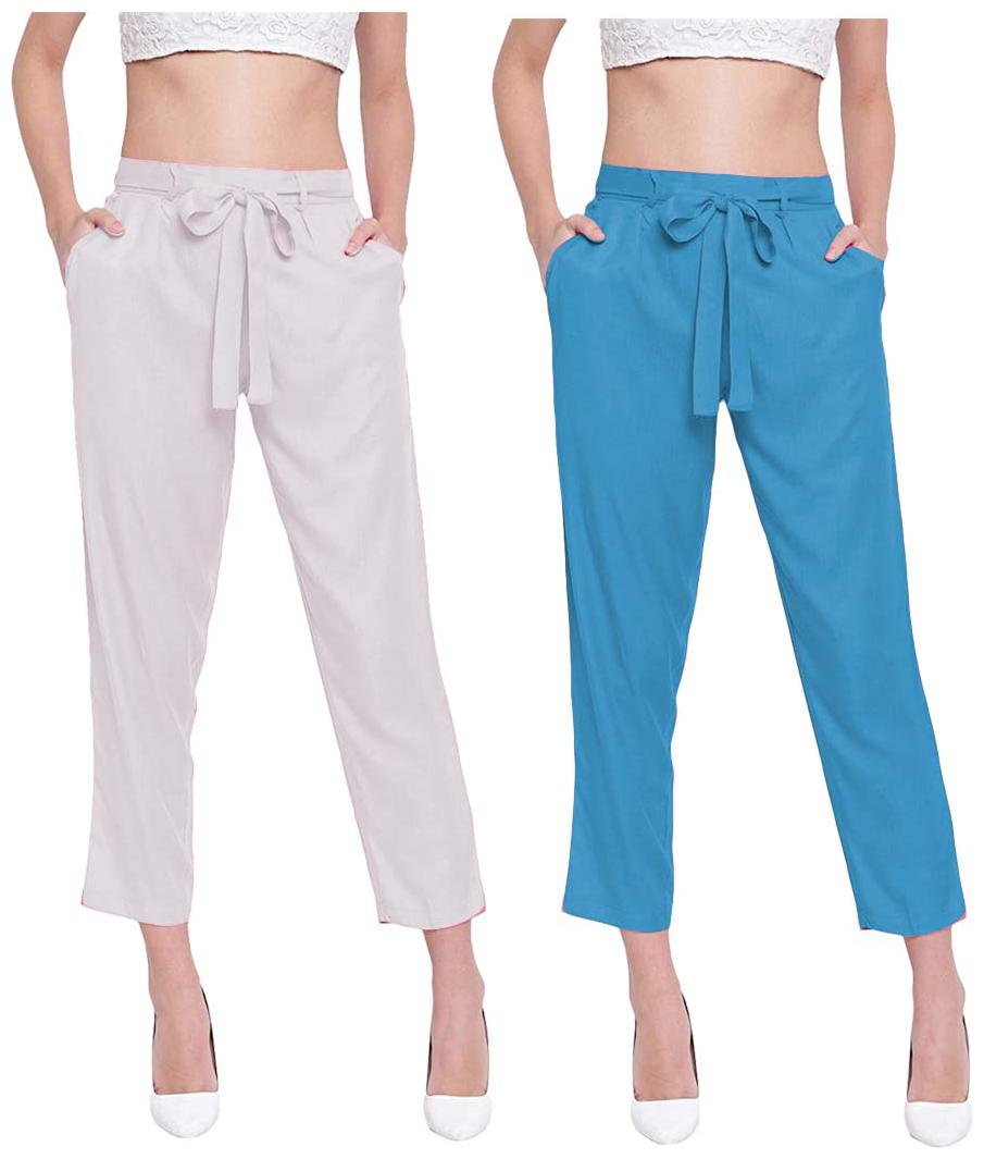 

JJ Fashion Women White Blue Regular fit Regular pants