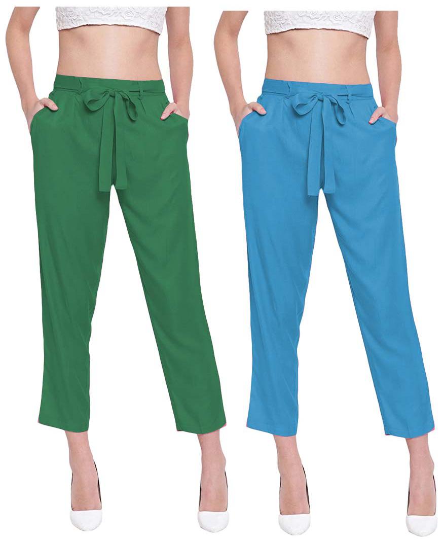 

JJ Fashion Women Green Blue Regular fit Regular pants
