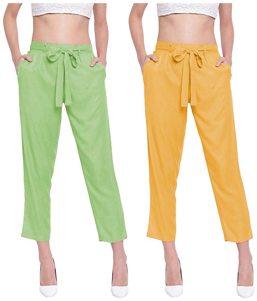 

JJ Fashion Women Green Yellow Regular fit Regular pants