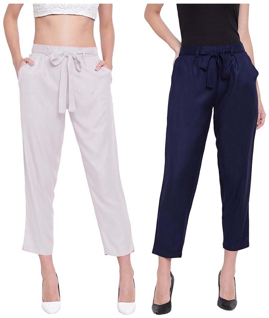 

JJ Fashion Women White Blue Regular fit Regular pants