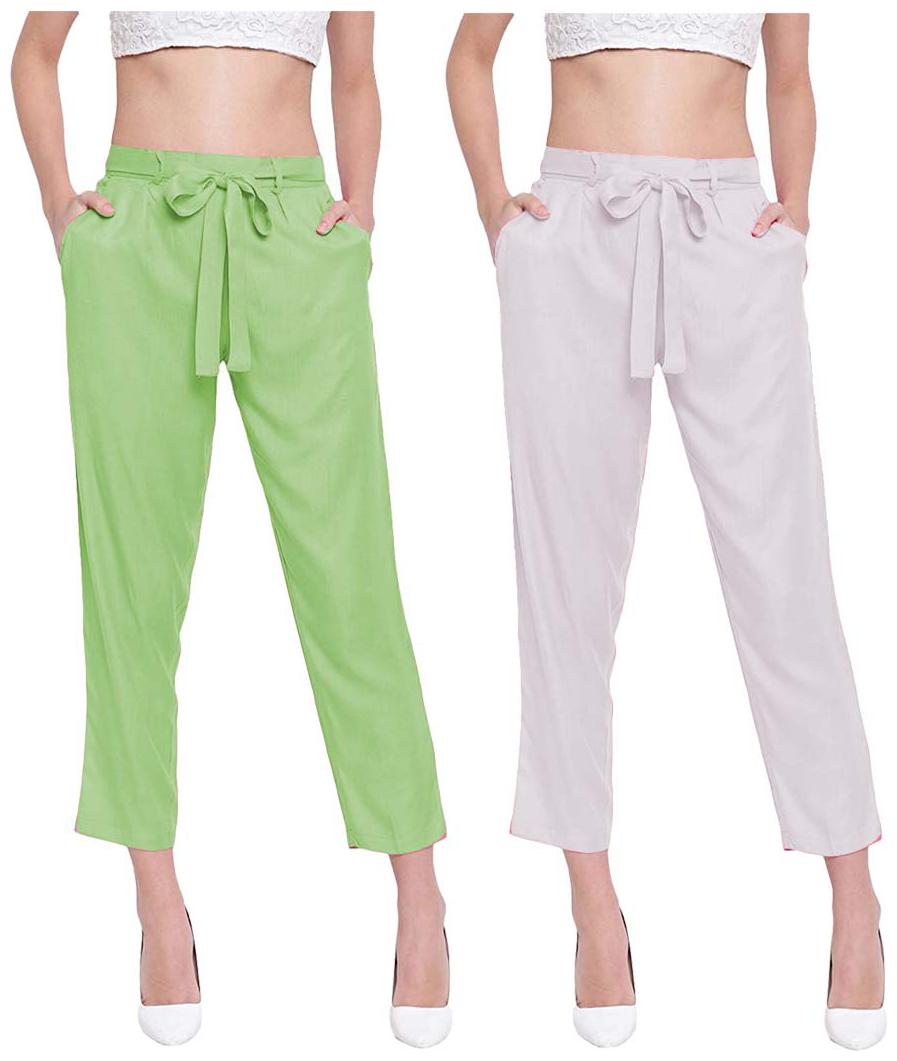 

JJ Fashion Women Green White Regular fit Regular pants