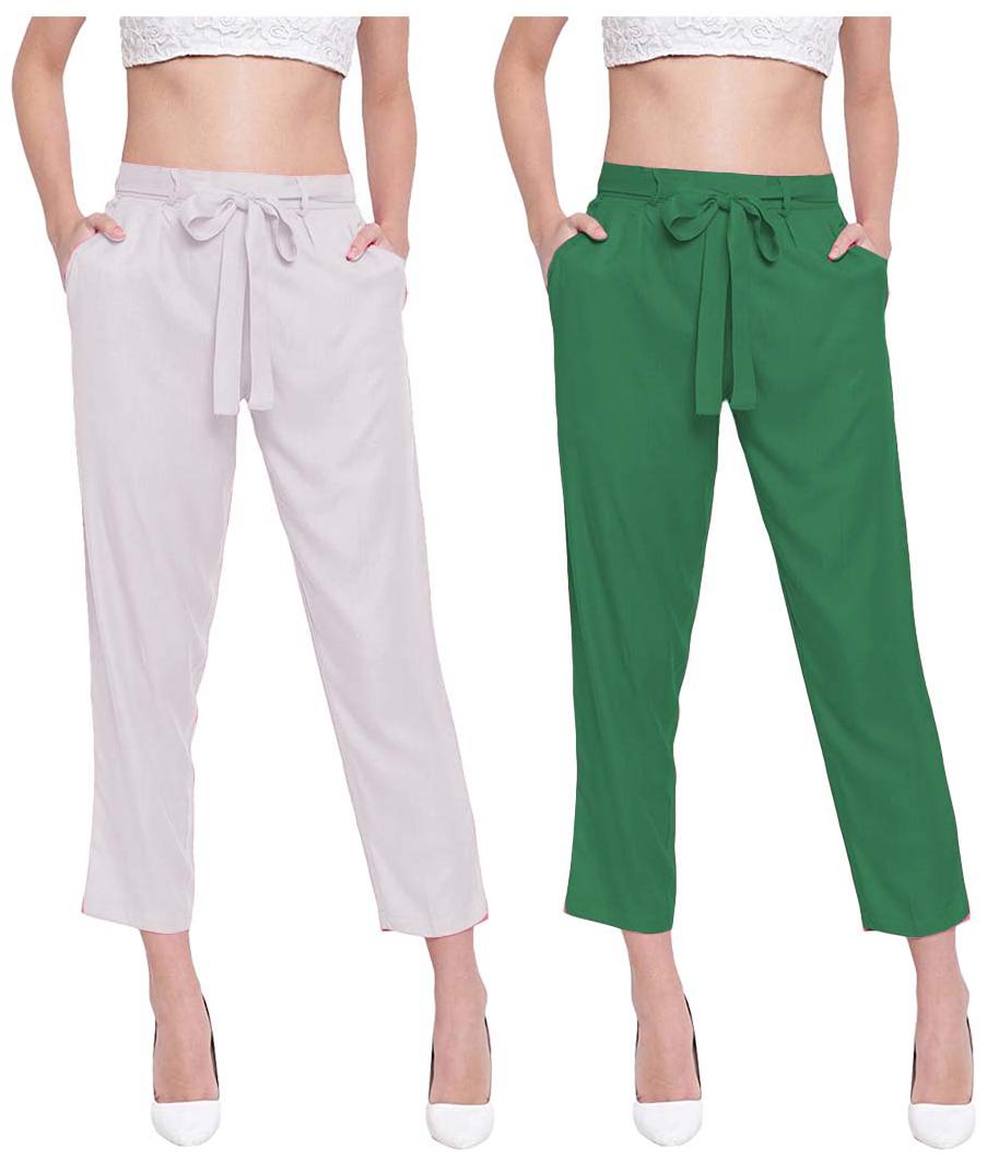 

JJ Fashion Women White Green Regular fit Regular pants