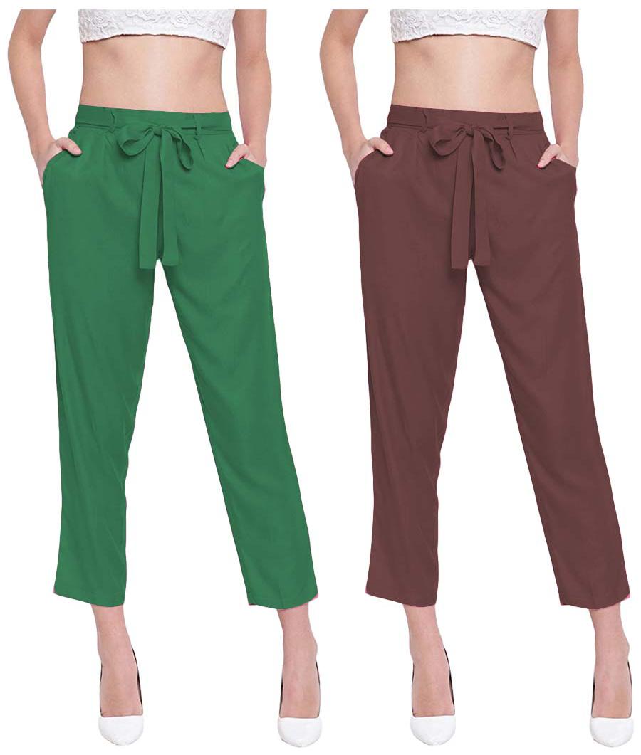 

JJ Fashion Women Green Brown Regular fit Regular pants