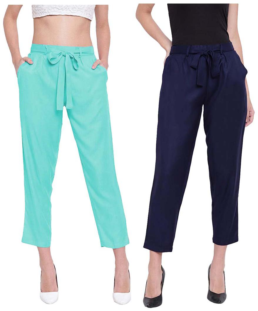

JJ Fashion Women Green Blue Regular fit Regular pants