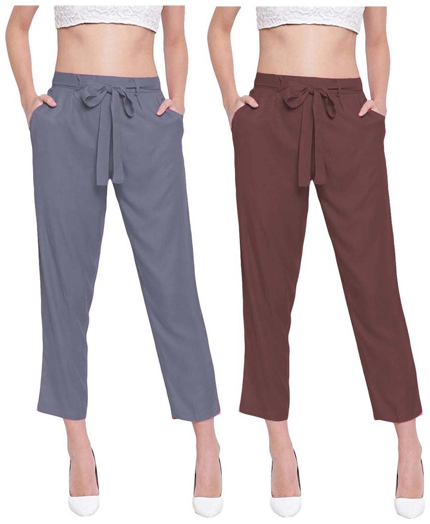 

JJ Fashion Women Grey Brown Regular fit Regular pants