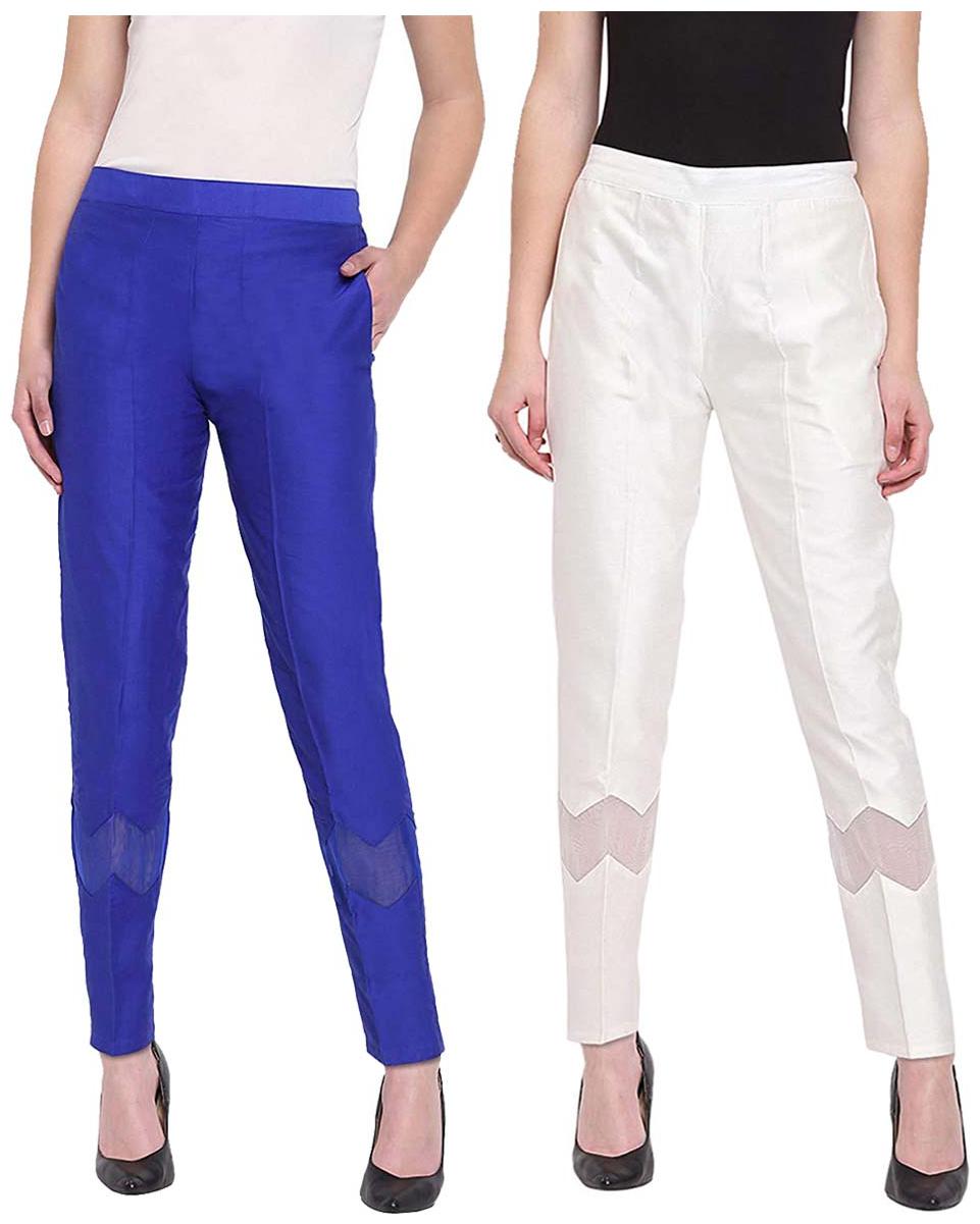 

JJ Fashion Women Blue White Regular fit Regular pants