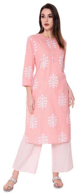 

JNY SALES Women Pink Floral Straight Kurta With Palazzo