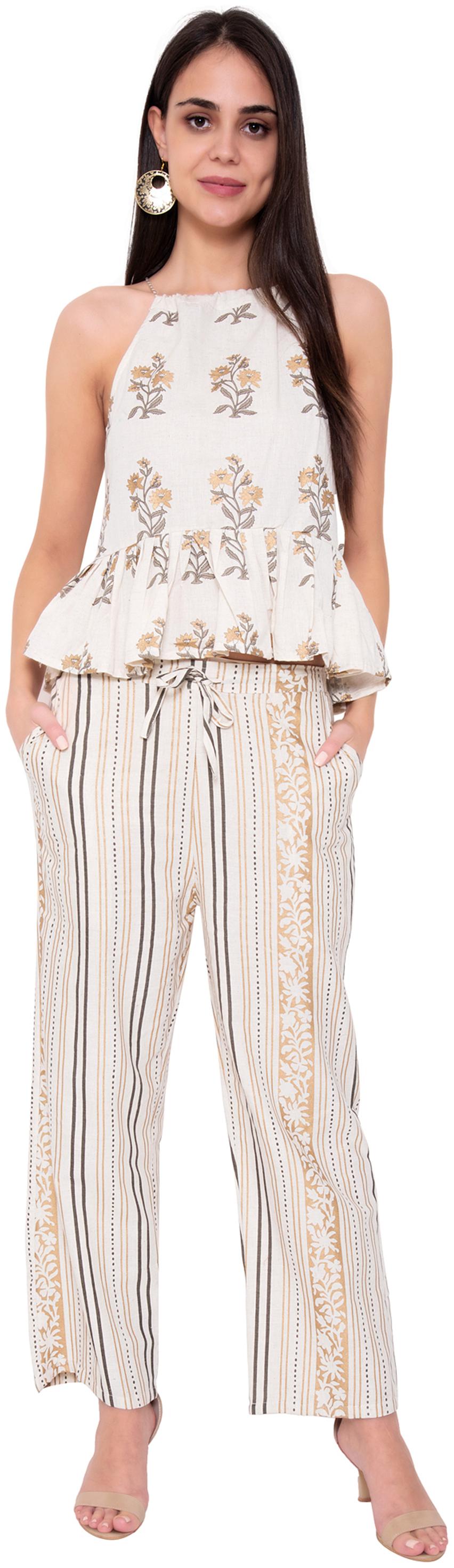 

JNY SALES Women Floral Top bottom set - Cream