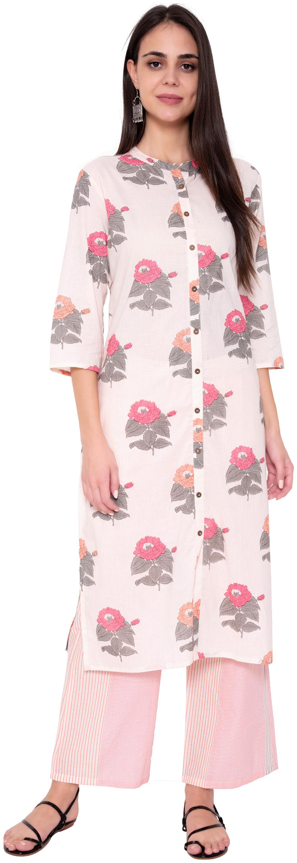 

JNY SALES Women Pink Floral Regular Kurta With Palazzo