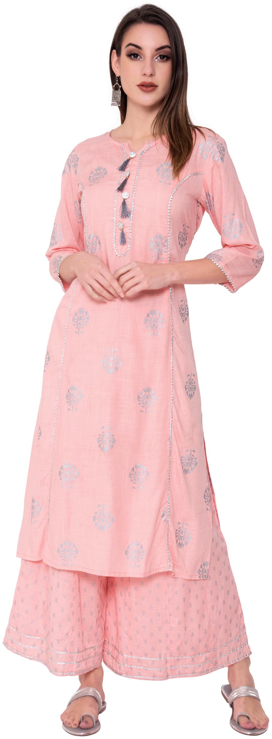 

Jny Sales Women Pink Floral Regular Kurta With Palazzo