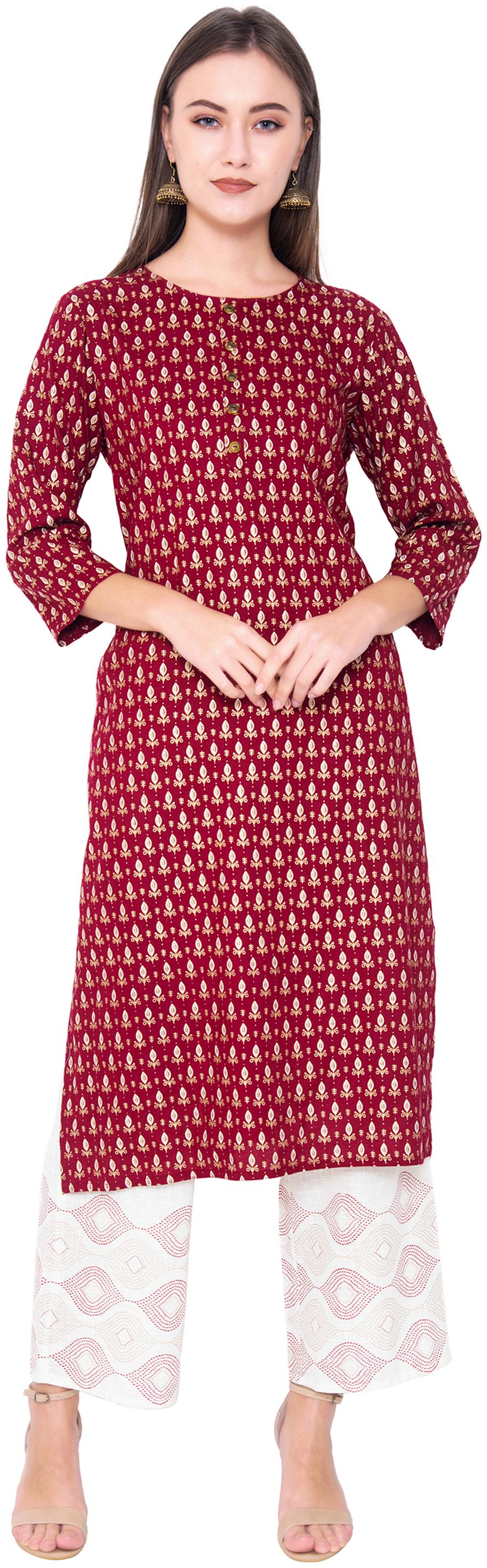 

JNY SALES Women Maroon Printed Regular Kurta With Palazzo