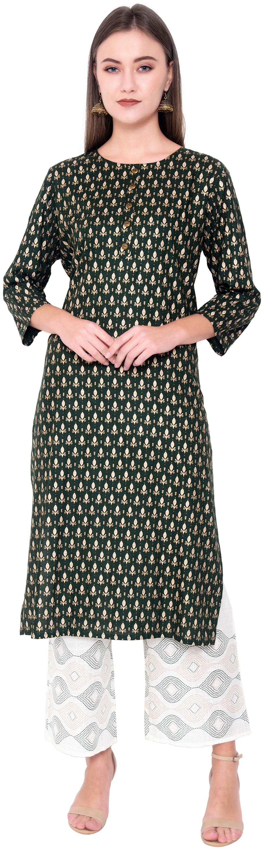 

JNY SALES Women Green Printed Regular Kurta With Palazzo