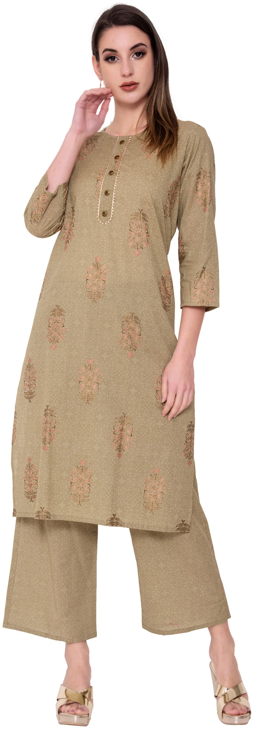 

JNY SALES Women Brown Floral Straight Kurta With Palazzo